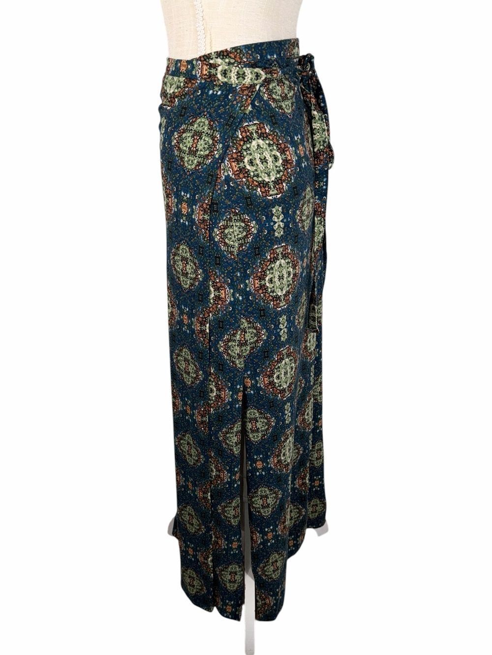 Earthbound Trading Co Teal Blue Boho Medallion Print Wrap Maxi Skirt - Picture 5 of 8